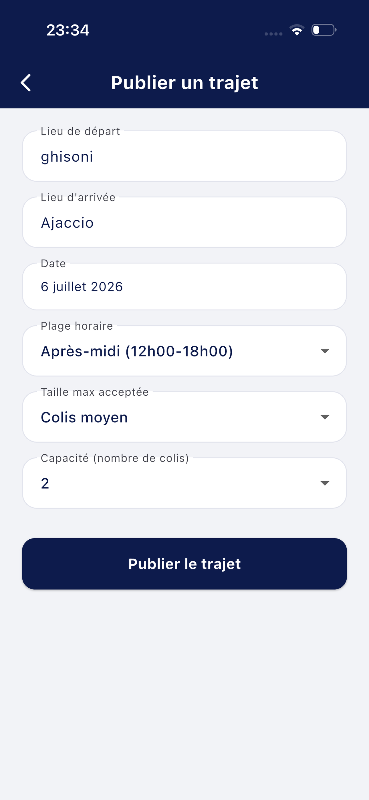 Induve VAI - Trajets disponibles pour les transporteurs en Corse